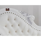 Wooden Hand Carved Modern Baroque Style Chaise Longue Sofa White Lacquered And Silver Leaf - WoodenTwist